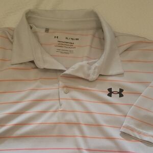 Under Armour Men's Gray Polo with Subtle Orange Stripes
